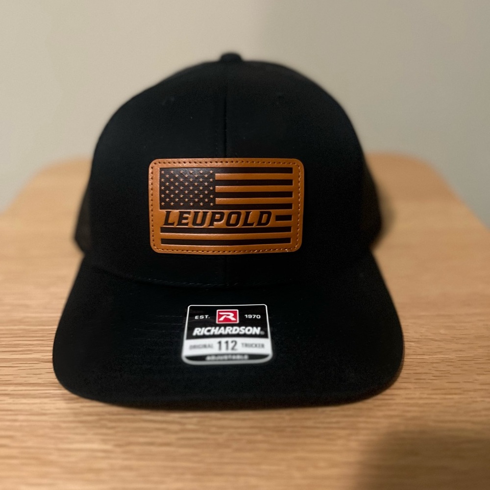 Leupold Black and Brown Cap: American Flag Patch Style
